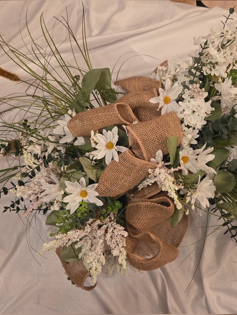 Rustic White Floral Burlap Arrangement - Home Accents Base Not Included